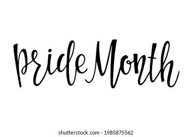 Pride month text. Concept for LGBTQ community in pride month. For Poster, card, event banner design, print, background. Handwritten lettering. Holiday concept. LGBTQ Pride Month.