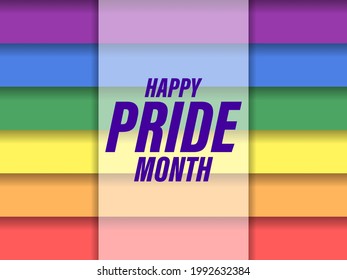 Texto del mes del orgullo sobre el fondo de las franjas arcoiris. Bandera LGBT. Tolerancia y amor. Festival de minorías sexuales, gays y lesbianas, transexuales. Diseño de pancartas y afiches. Ilustración del vector