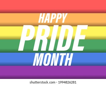 Texto del mes del orgullo sobre el fondo de las franjas arcoiris. Bandera LGBT. Tolerancia y amor. Festival de minorías sexuales, gays y lesbianas, transexuales. Diseño de pancartas y afiches. Ilustración del vector