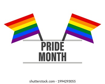 Pride month text with rainbow flags. LGBT Pride June. Tolerance and love. Festival of sexual minorities, gays and lesbians, transgender people. Design for banner and  poster. Vector illustration