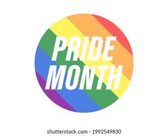 Pride month text with rainbow stripes. LGBT Pride June. Tolerance and love. Festival of sexual minorities, gays and lesbians, transgender people. Design for banner and  poster. Vector illustration