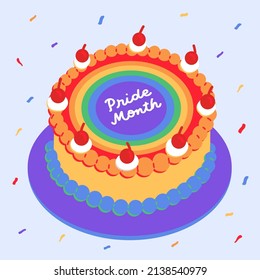 Pride Month Theme Colorful Cake. Rainbow Cake with Confetti Celebrating Pride and LGBTQ. LGBT Theme Vintage Cake