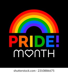 Pride month typography design with rainbow background.