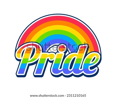 Pride month typography design with rainbow background.