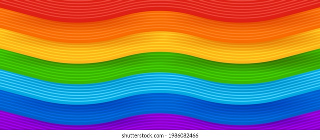 Pride month vector banner with 3d rainbow retro effect. Colourful concept with spectre effect and wavy stripes. Creative background  for social media, website or print.