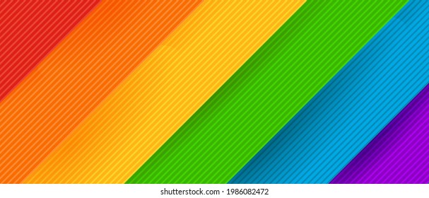 Pride month vector banner with 3d rainbow retro effect. Colourful concept with spectre effect and diagonal stripes. Creative background  for social media, website or print.