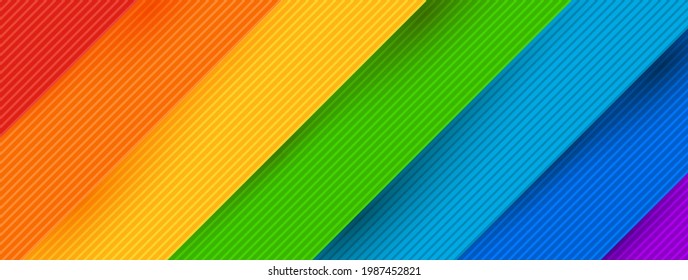 Pride month vector banner with 3d rainbow retro effect. Colourful concept with spectre effect and diagonal stripes. Creative background  for social media, website or print.