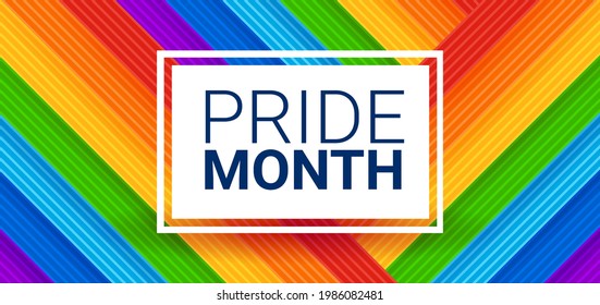 Pride month vector banner. Pride month text on rainbow background. Colourful concept with spectre effect and typographic slogan. Creative image for social media, website or print.