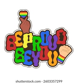 Pride Month vector illustration. Pride Month sticker isolated transparent background. Rainbow Sticky template design. Be Proud be you theme. EPS 10