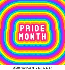 "Pride Month" vector poster. Colorful, rainbow-colored text illustration. Fun cartoon style design template.	