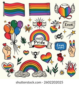 Pride Month Vector Set in LGBT+ Tattoo Style.eps