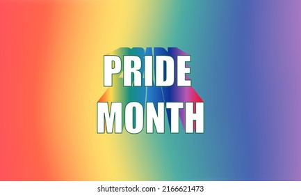 PRIDE MONTH word with rainbow outline LGBTQ symbol concept on a rainbow background