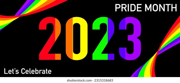 Pride month's card 2023 with rainbow colors. Vector illustration.
