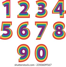 pride multicolor number set, isolated on white background, vector illustration.