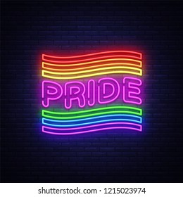 Pride neon text vector design template. LGBT neon logo, light banner design element colorful modern design trend, night bright advertising, bright sign. Vector illustration