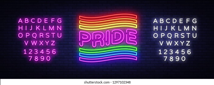 Pride neon text vector design template. LGBT neon logo, light banner design element colorful modern design trend, night bright advertising, bright sign. Vector illustration. Editing text neon sign