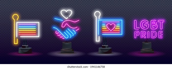 Pride neon text vector design template. LGBT neon icons, light banner design. LGBT pride symbols neon sign set. night bright advertising, bright sign