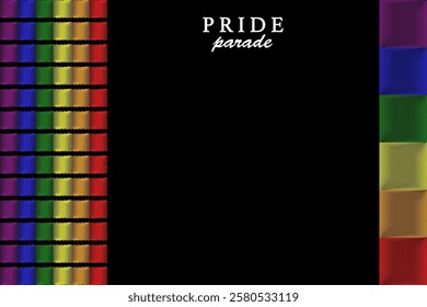 Pride parade 2025 banner design for celebration of LGBTQ+ rights and parades with rainbow colors. Hand drawn colorful lgbt template copy space. Vector isolated on black background