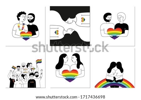 Pride parade. A collection of posters with people of gay, lesbian, bisexual, transgender. LGBT community. LGBTQ. Doodle vector illustrations