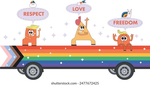  Pride parade concept design,pride celebration with love,respect,freedom,rainbow truck LGBTQAI+ community,gay celebration.