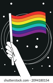 Pride parade concept. LGBTQ community. Vector doodle illustration with human hands 