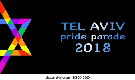 Pride Parade, Tel Aviv 2018, rainbow  colors. Vector isolated or black background 