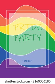 Pride party invitation card with flag background Rainbow banner flyer.Pride symbol,LGBT,sexual minorities,gays and lesbians.Designer sign,logo,icon.Vector illustration.