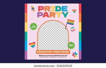 Pride Party Socials Media. Vector Illustration