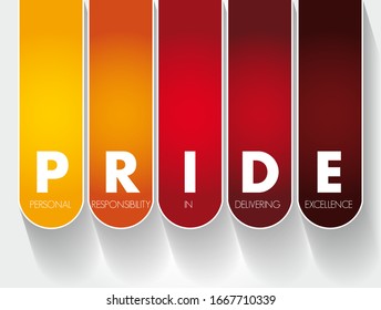 PRIDE - Personal Responsibility In Delivering Excellence, acronym concept background