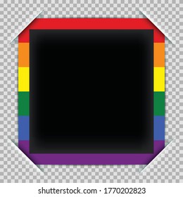Pride Photo Frame Mockup Design with Cut Corner on a Transparent Background. Portrait Photography Album.   Separate Groups and Layers. Editable Vector Illustration. 