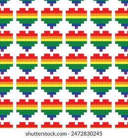 Pride pixel heart  pattern Background with LGBTQ Pride Colors, pride month celebration , seamless pattern background with pixel heart element