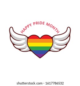 Pride Poster  Rainbow Heart Icon With Wings. Celebrate LGBTQ Pride Month Vector Illustration - Vector