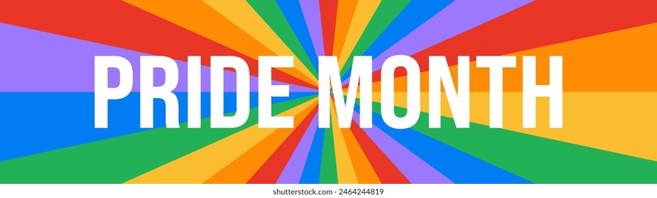 Anuncio Pride Rainbow con tipografía y Colores llamativos. PLANTILLA de diseño de Anuncio del mes del orgullo LGBTQ con Fondo de pantalla Abstractas de fondo de arco iris. Ilustración vectorial para el Mes del Orgullo