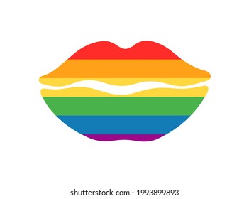 Pride Rainbow colored lips of gay, lesbian, bisexual and transgender community isolated on white background.  Vector flat illustration. Design for banner, poster, greeting card, flyer