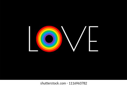 Pride Rainbow Flag Love Parade Concept - Love Typography With Pride Rainbow - Vector Illustration For Pride Month Event Celebration - Black Background