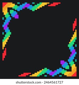 Pride Rainbow Gradient Chrom, Pixel Art Style Frame Vorlage mit schwarzem Hintergrund