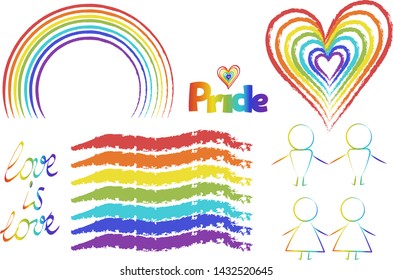 Pride. Rainbow. Heart. People. Lgbt. Love is love. Vector illustration