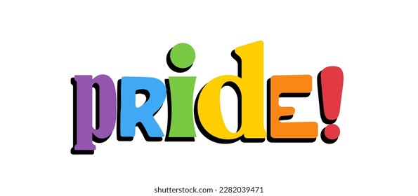 PRIDE Rainbow Lettering in collage Style. Different types, diversity representation. Vector banner.