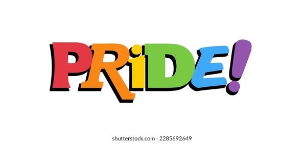 PRIDE Rainbow Lettering in collage Style. Different types, diversity representation. Vector banner.