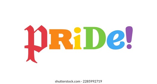 PRIDE Rainbow Lettering in collage Style. Different types, diversity representation. Vector banner.