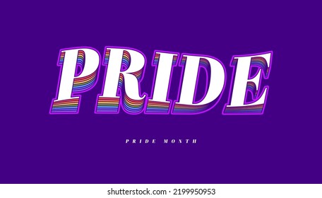 Orgullosa carta arcoiris en estilo retro. Texto del Orgullo Arcoiris Aislado sobre fondo de pancarta azul claro. Elemento de diseño de tipografía para el mes del orgullo.