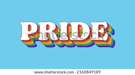PRIDE Rainbow Lettering in Retro Style. Rainbow Pride Text Isolated on Light Blue Banner Background. Typography Design Element for Pride Month