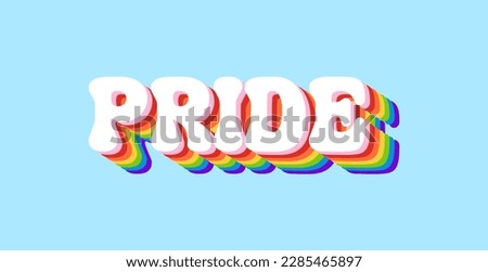 PRIDE Rainbow Lettering in Retro Style. Rainbow Pride Text Isolated on Light Blue Banner Background. Typography Design Element for Pride Month celebration