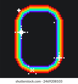 Pride Rainbow Pixel Art Frame mit blinkendem Funkeln auf schwarzem Hintergrund