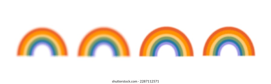 Pride rainbow. Retro queer symbols. Pride month. Vector set of LGBTQ community blurred icons, grain texture stickers or graphic elements of rainbow. Gay parade celebration. Illustration.