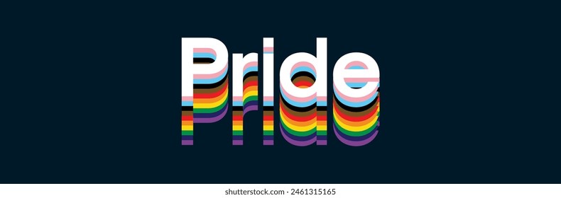 Anuncio de texto Pride Rainbow. Anuncio del mes del orgullo con la tipografía colorida del arco iris del orgullo sobre fondo negro. Elemento de diseño de tipografía de orgullo de moda con Colores LGBTQ. 