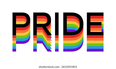 Pride Rainbow Text. Pride Typography with Rainbow Colors Isolated Vector Illustration Design Element. Pride Text with Rainbow Font for LGBTQ Pride Month.