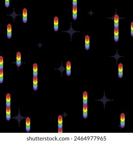 Pride Rainbow Tube Rain on Black Background, Pixel Art Style Background