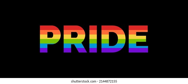 PRIDE Rainbow Typography Banner. Pride Text Isolated On Black Background With LGBTQ Rainbow Pride Flag Pattern