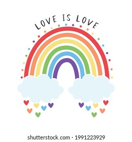 Pride rainbow vector illustration isolated on white background. Love is love typography design.